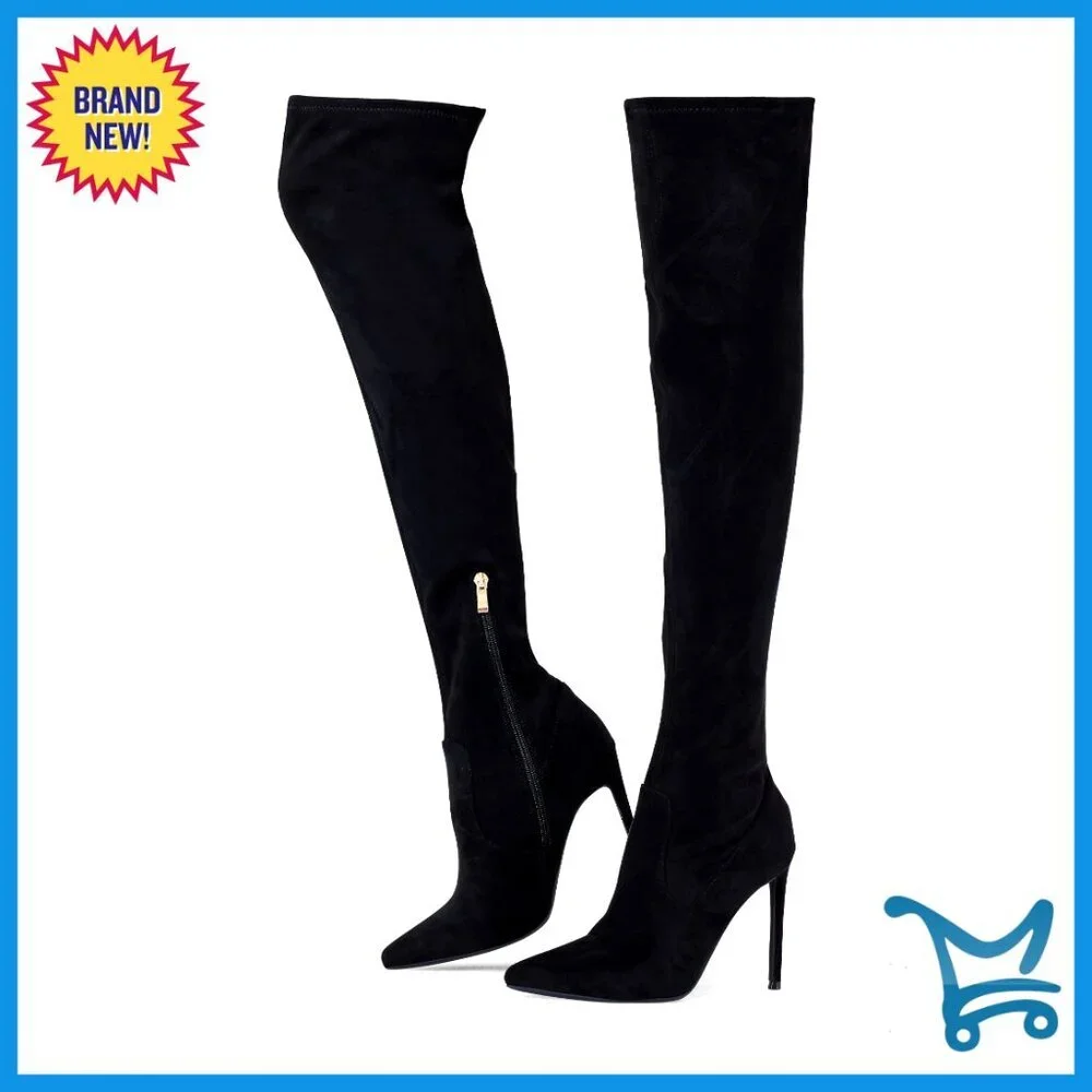 Stretch Suede Over-the-Knee Boots 4.3 Inch Stiletto Heels Pointed Toe